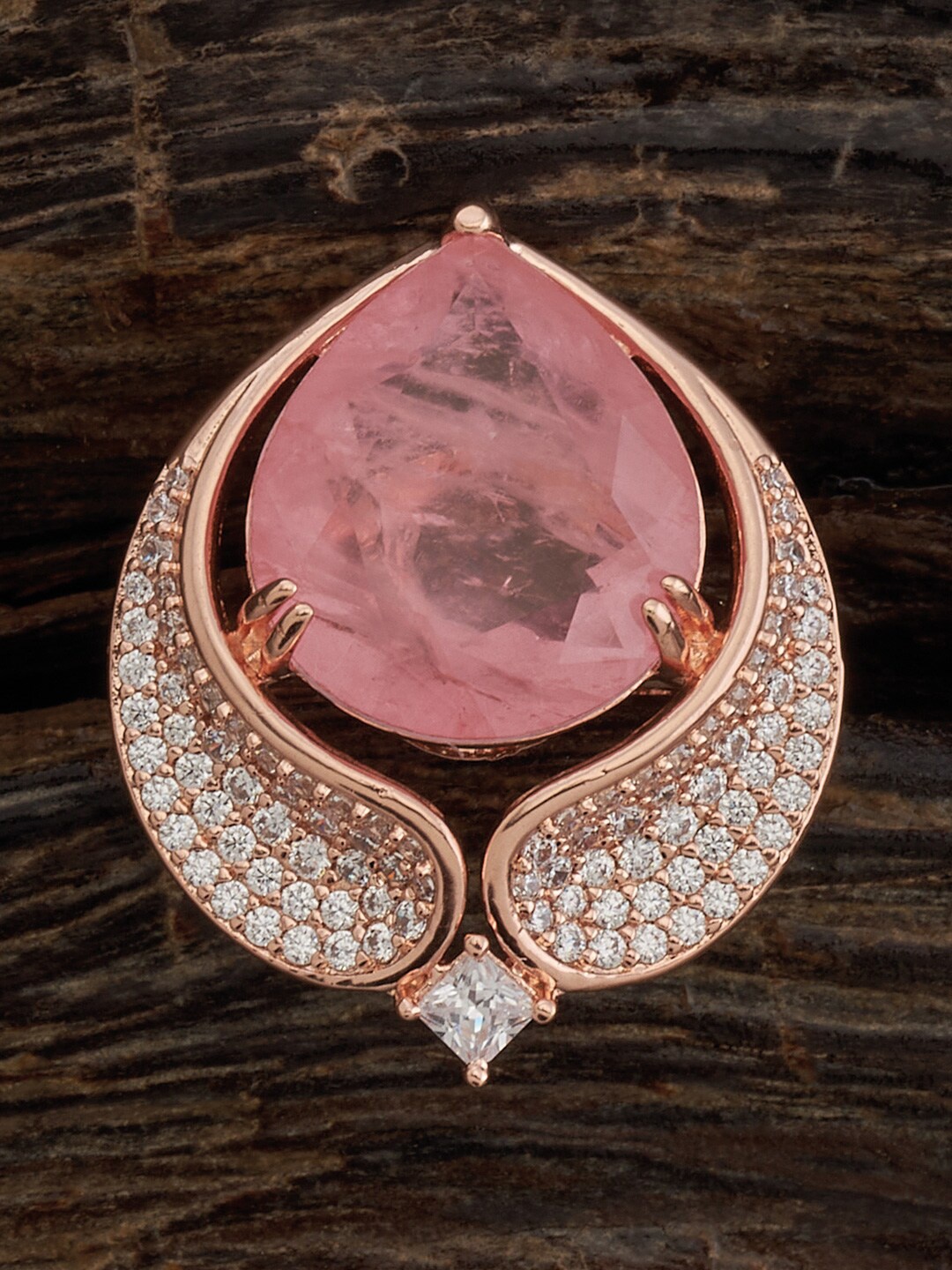 

Kushal's Fashion Jewellery Rose Gold-Plated CZ-Stone Studded Floral Finger Ring
