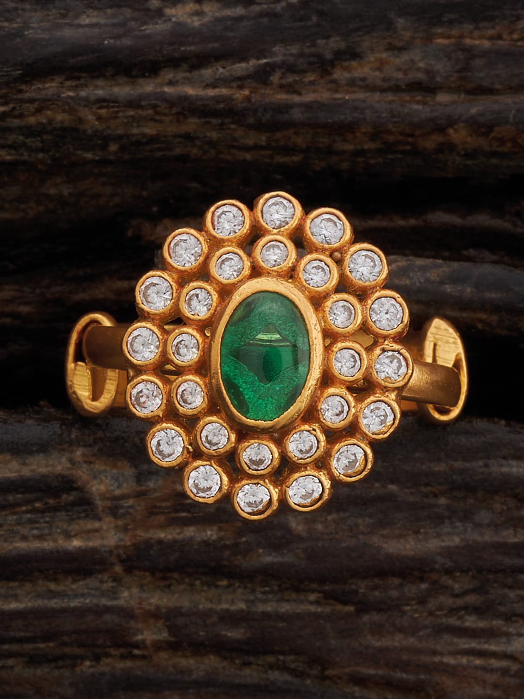 

Kushal's Fashion Jewellery 92.5 Pure Silver Gold-Plated Stone Studded Finger Ring