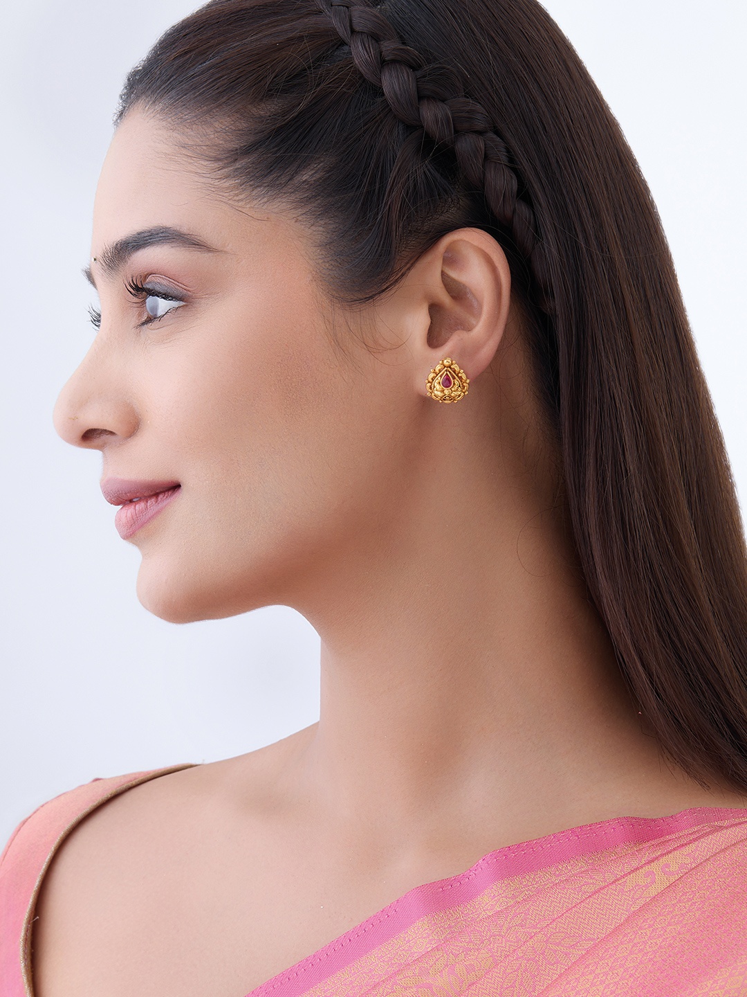 

Kushal's Fashion Jewellery 92.5 Pure Silver Gold-Plated Classic Stud Earrings