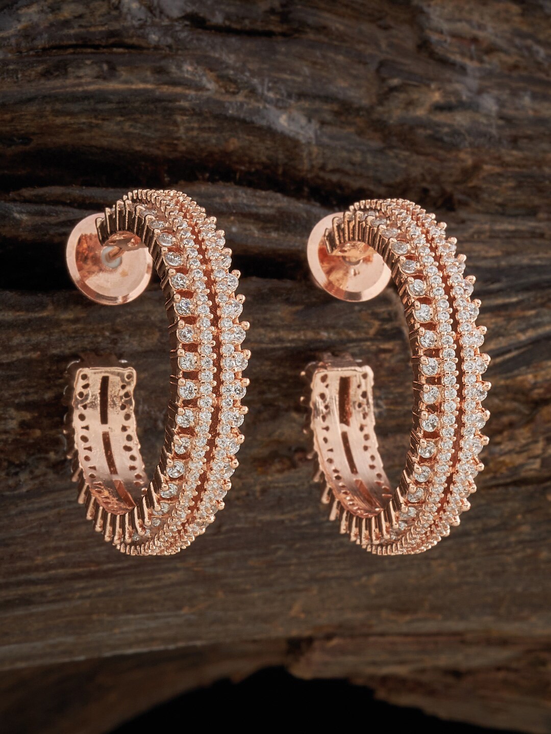 

Kushal's Fashion Jewellery Rose Gold-Plated Classic Half Hoop Earrings