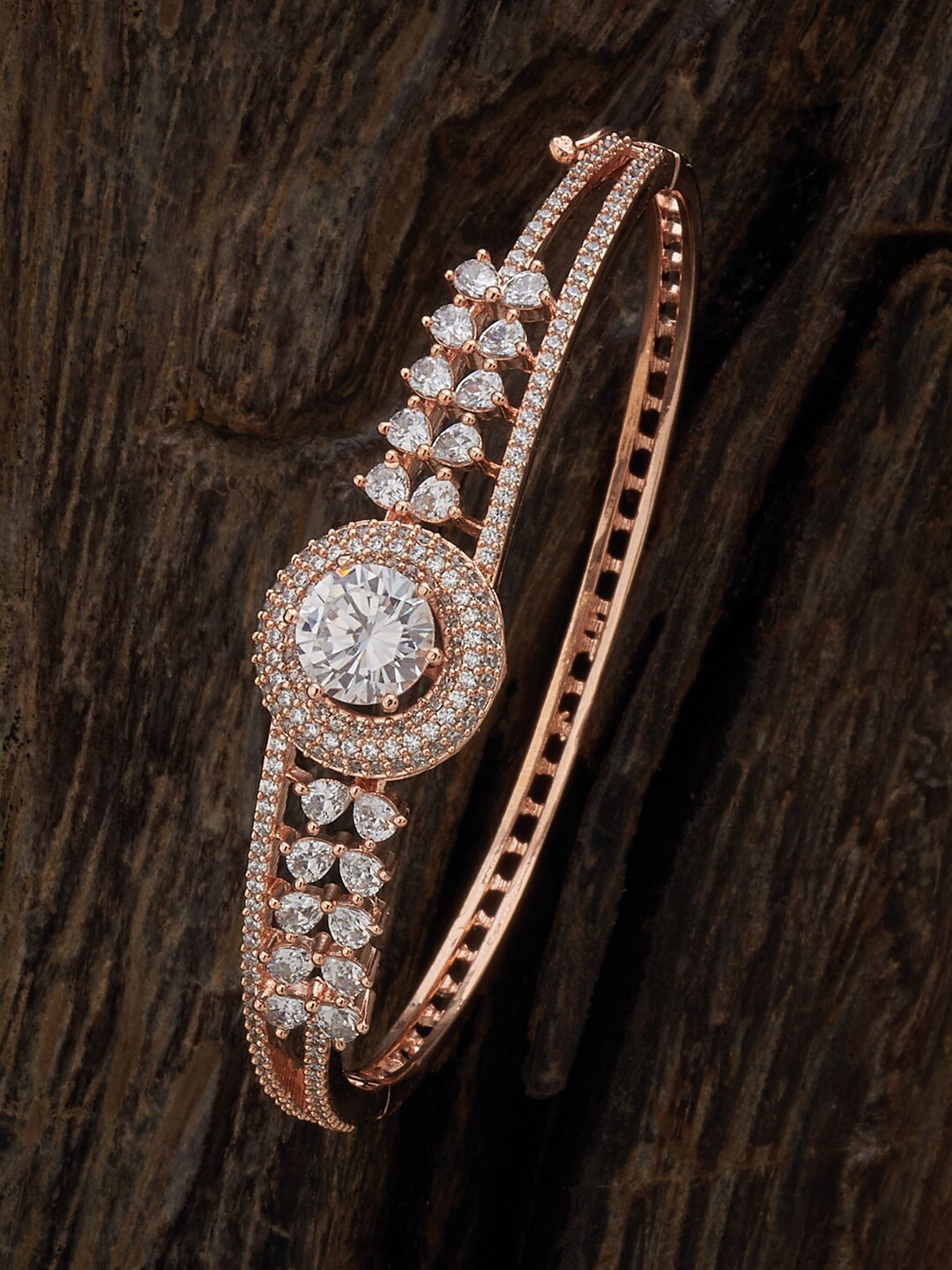 

Kushal's Fashion Jewellery Rose Gold-Plated Cubic Zirconia Studded Bangle-Style Bracelet