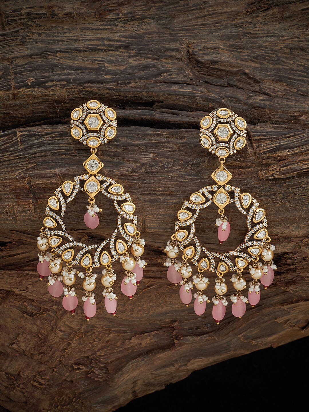 

Kushal's Fashion Jewellery Kundan Studded Ethnic Drop Earrings, Gold