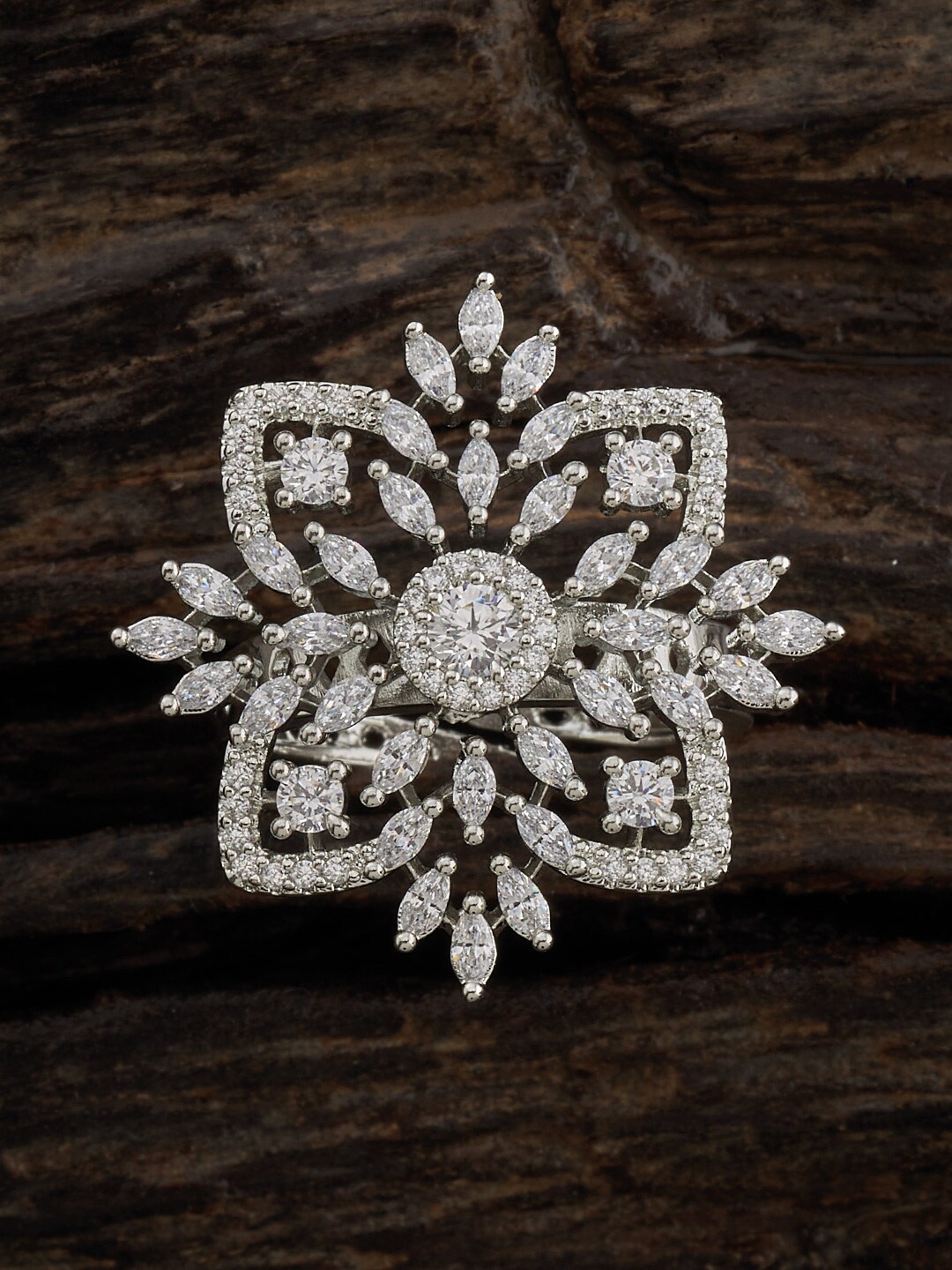 

Kushal's Fashion Jewellery Rhodium-Plated CZ-Studded Finger Ring, Silver