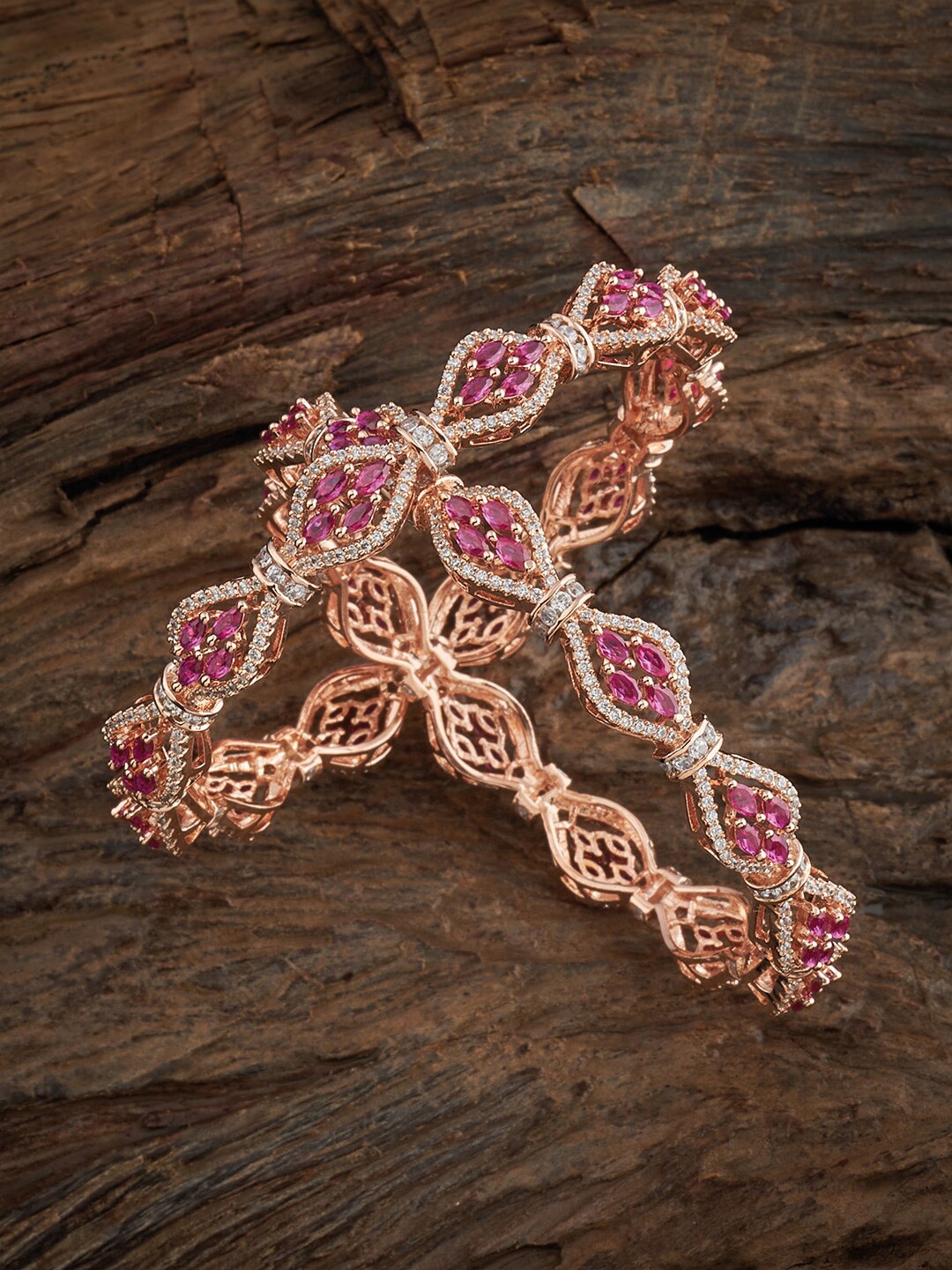 

Kushal's Fashion Jewellery Set of 2 Rose Gold-Plated Zircon Studded Ethnic Bangles