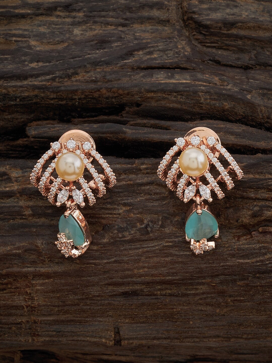 

Kushal's Fashion Jewellery Rose Gold-Plated Cubic Zirconia Studded Drop Earrings