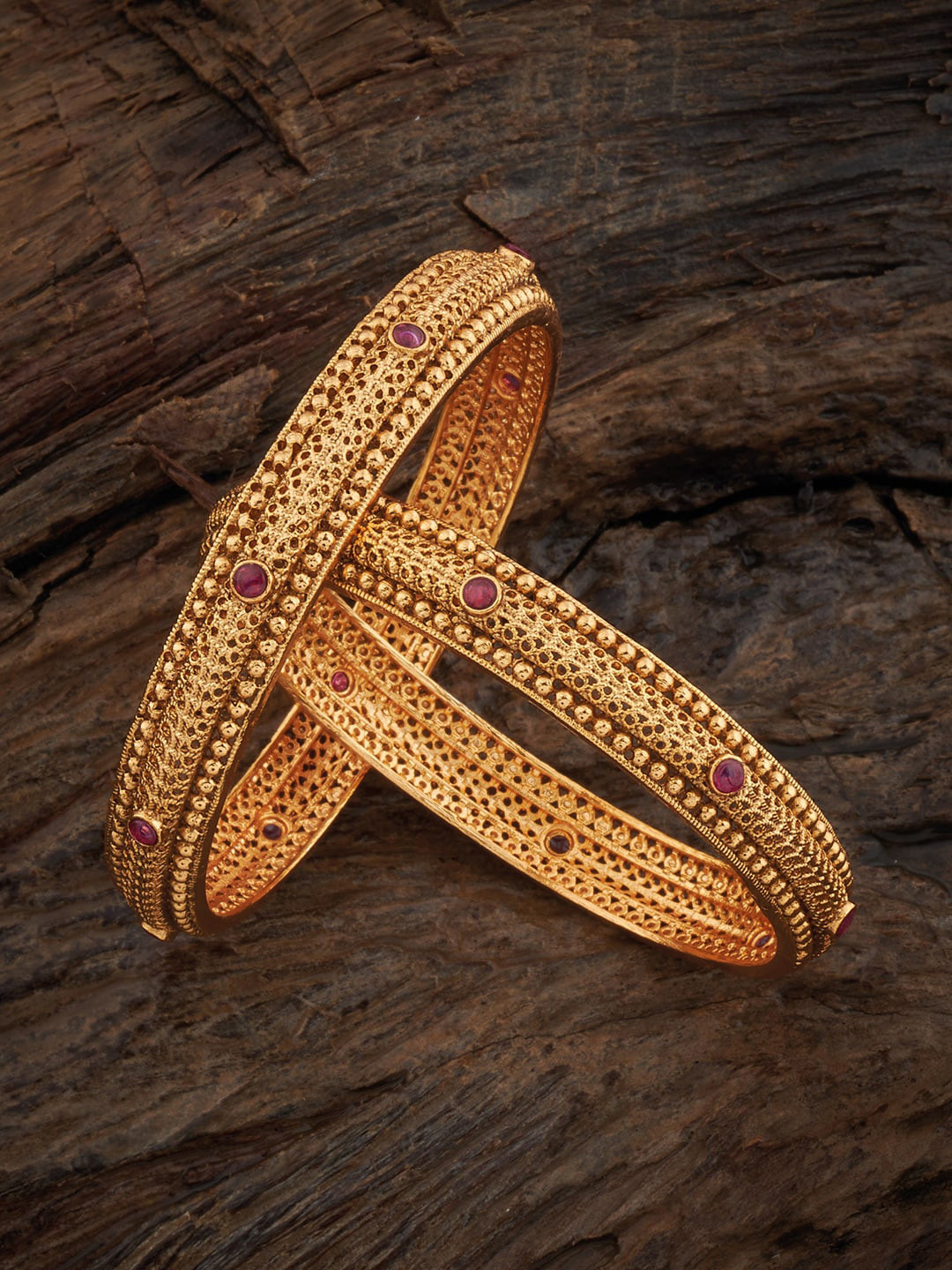 

Kushal's Fashion Jewellery Set of 2 Gold-Plated Stones Studded Ethnic Bangles