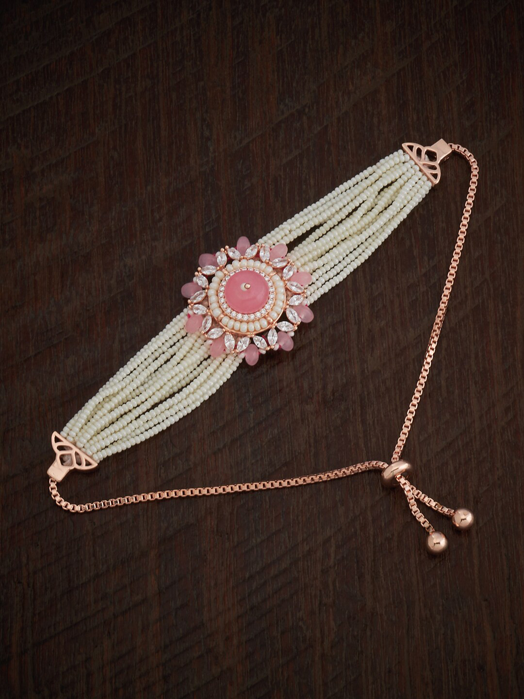 

Kushal's Fashion Jewellery Rose Gold Plated CZ Studded Wraparound Bracelet