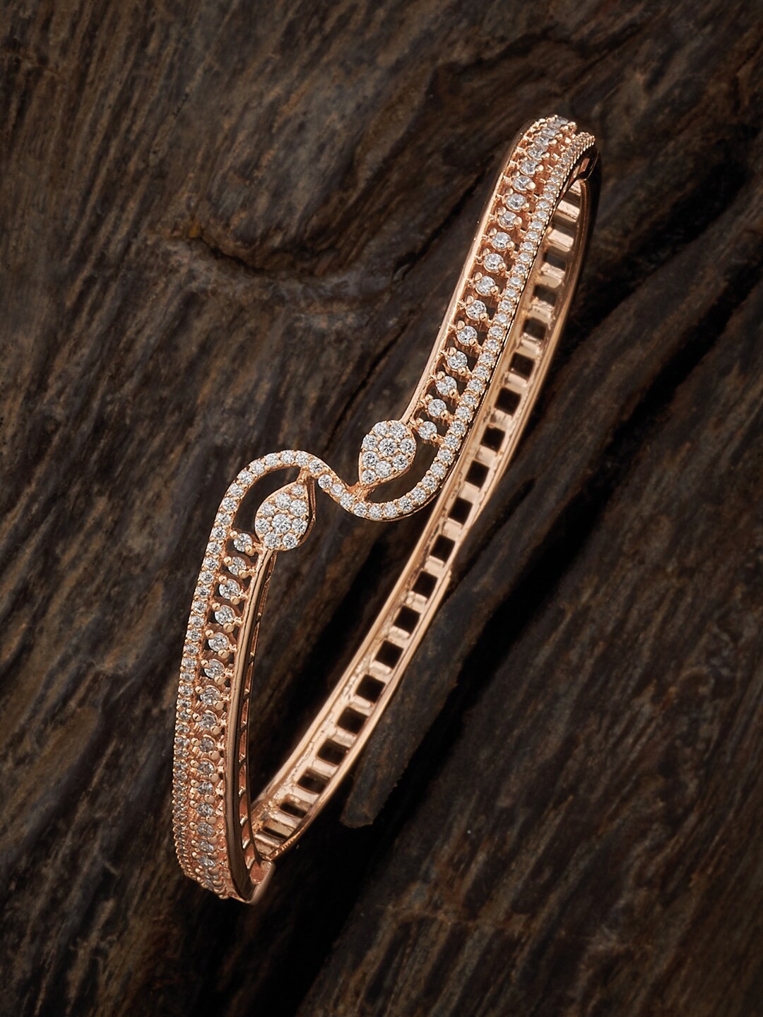 

Kushal's Fashion Jewellery Rose Gold Plated CZ Studded Kada Bracelet