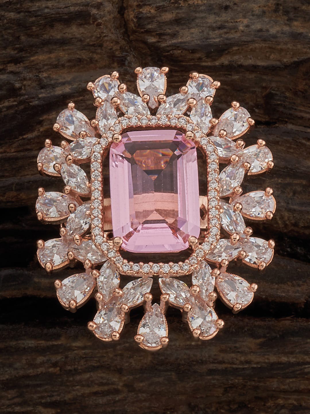 

Kushal's Fashion Jewellery Rose Gold-Plated CZ-Stone Studded Floral Finger Ring