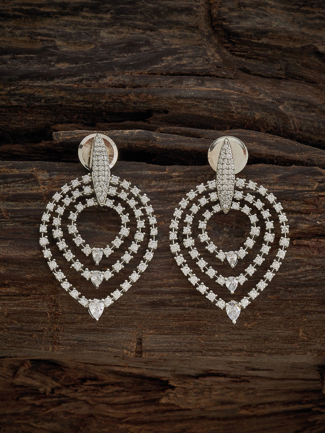 

Kushal's Fashion Jewellery Rhodium Plated CZ Studded Classic Drop Earrings, White