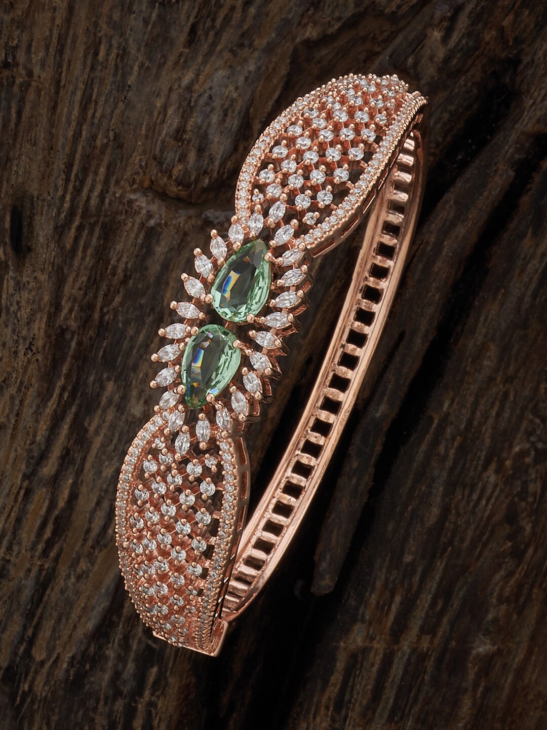 

Kushal's Fashion Jewellery Rose Gold Plated CZ Studded Kada Bracelet