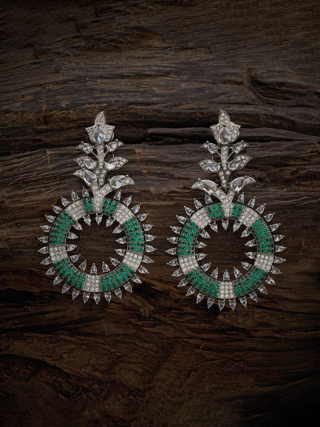 

Kushal's Fashion Jewellery Rhodium Plated CZ Studded Classic Drop Earrings, Green
