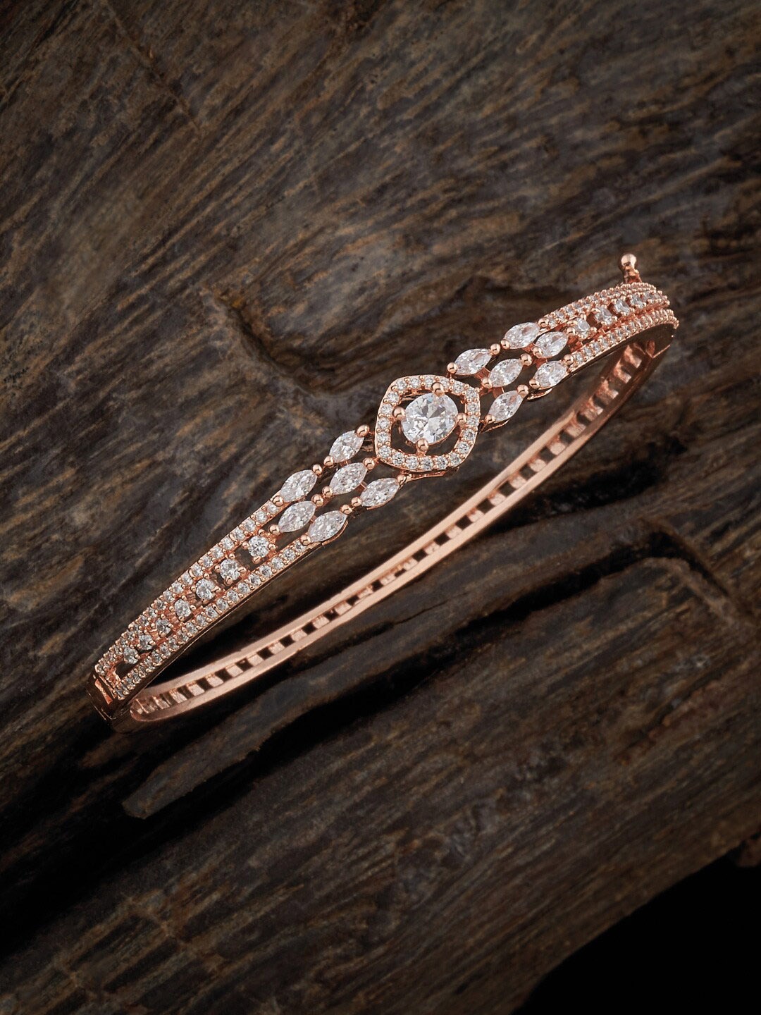 

Kushal's Fashion Jewellery Rose Gold-Plated Zircon Kada Bracelet