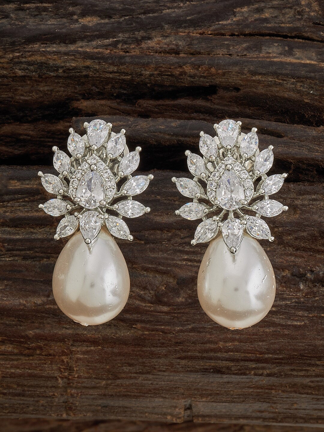 

Kushal's Fashion Jewellery Rhodium-Plated Classic Studs Earrings, White