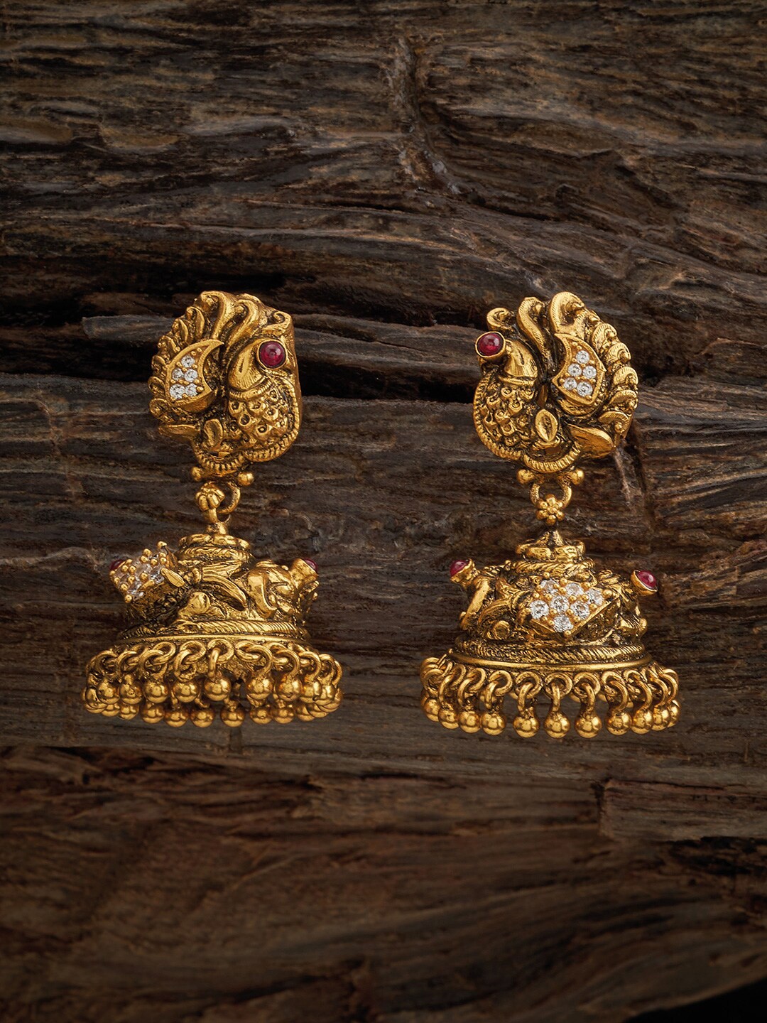 

Kushal's Fashion Jewellery Gold-Plated Temple Classic Jhumkas, Red