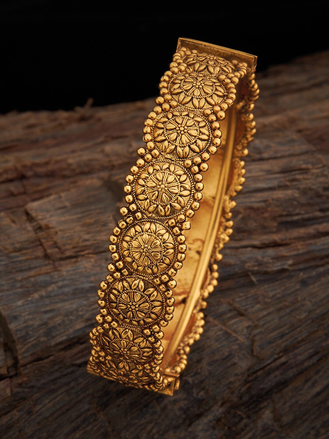 

Kushal's Fashion Jewellery Gold-Plated Ethnic Antique Bangle