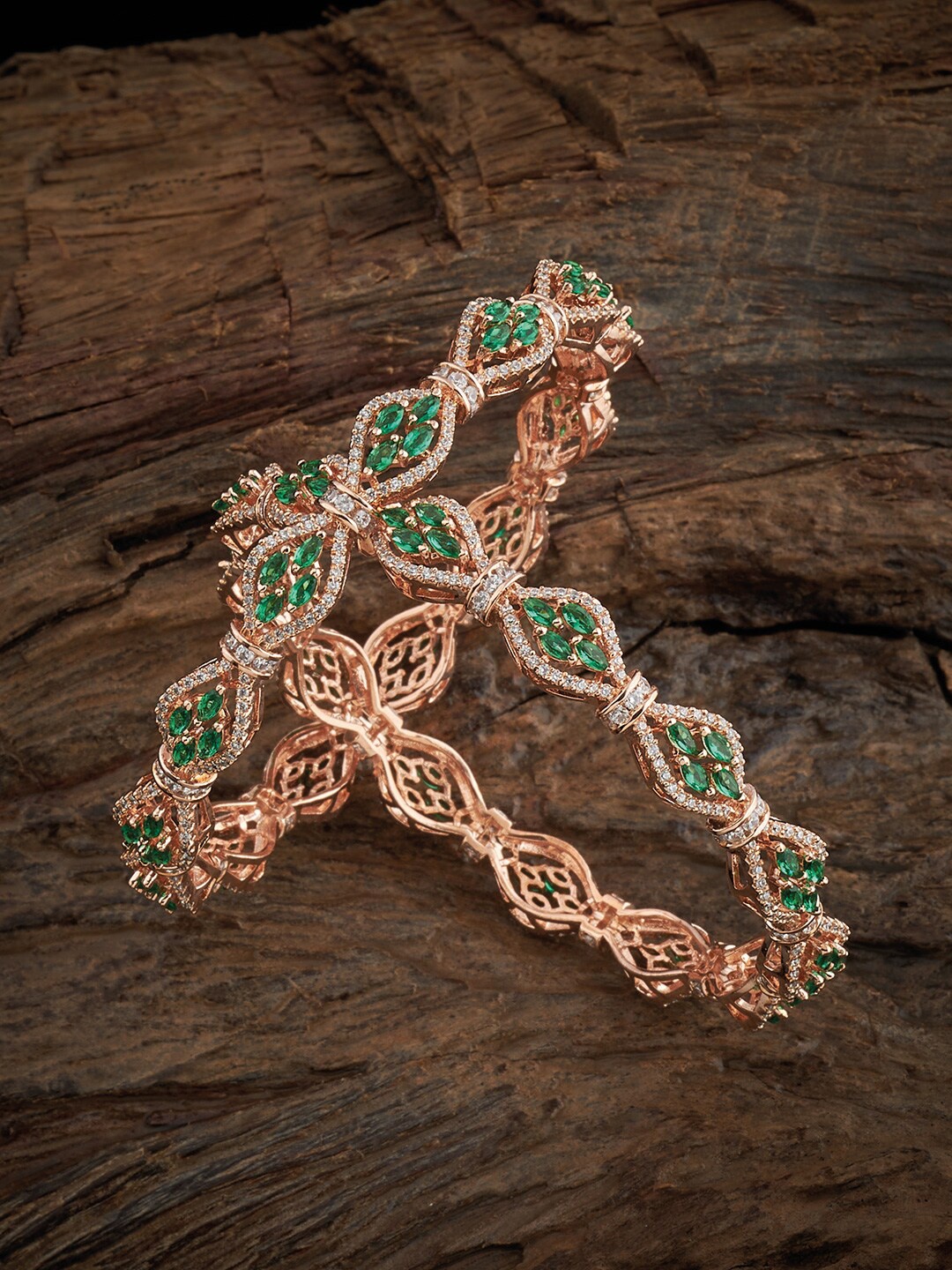 

Kushal's Fashion Jewellery Set Of 2 Rose Gold Plated CZ Studded Bangles