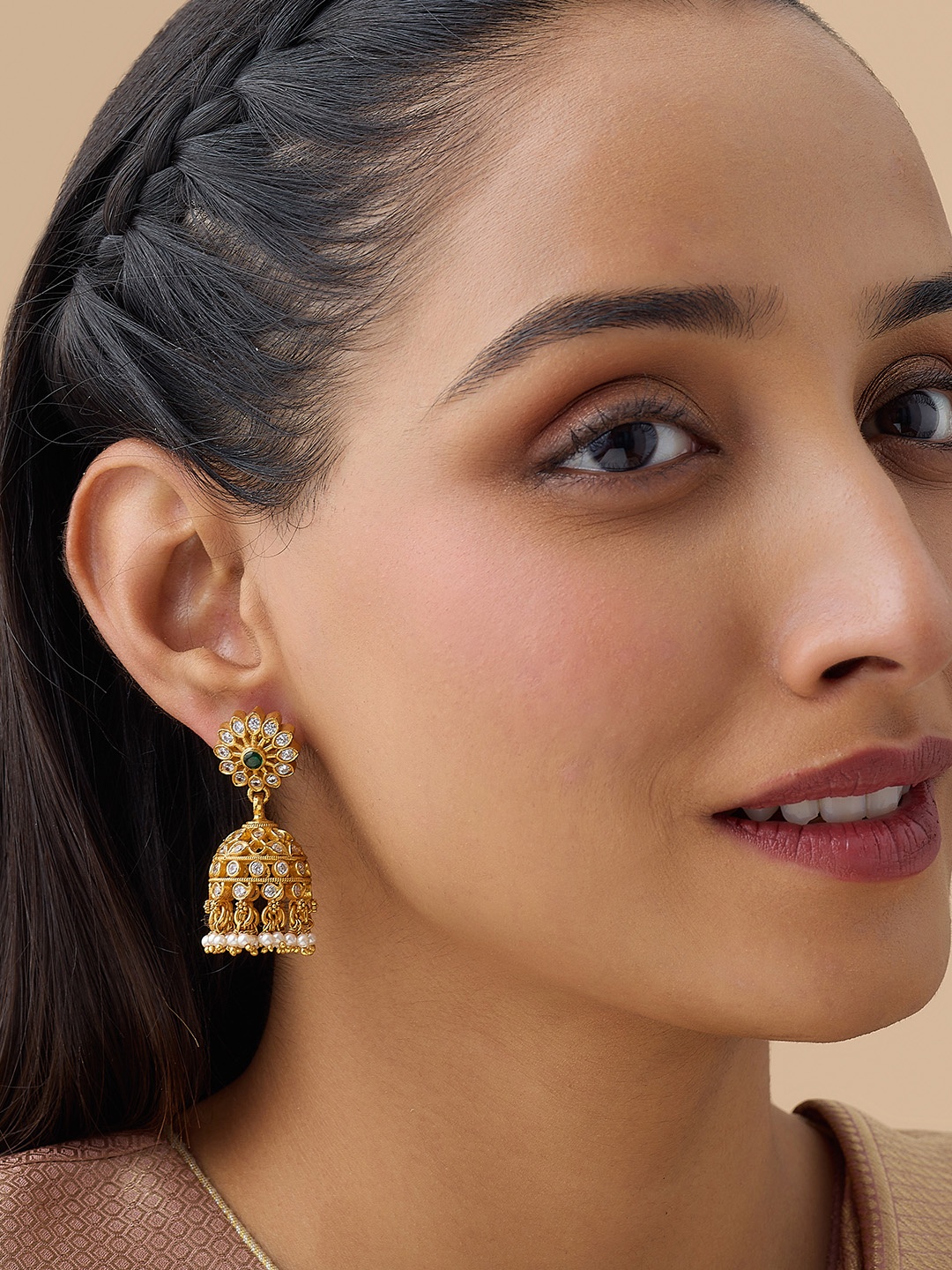 

Kushal's Fashion Jewellery Gold-Plated 92.5 Pure Silver Classic Jhumkas, Green