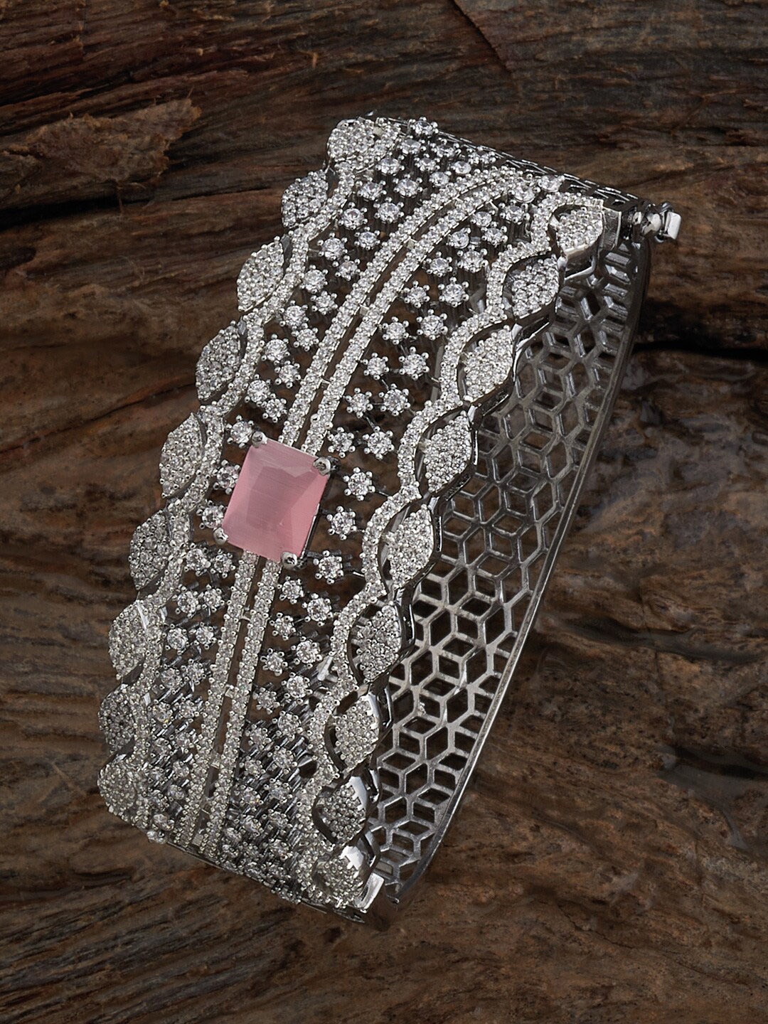 

Kushal's Fashion Jewellery Rhodium-Plated Zircon Kada Bracelet, Silver