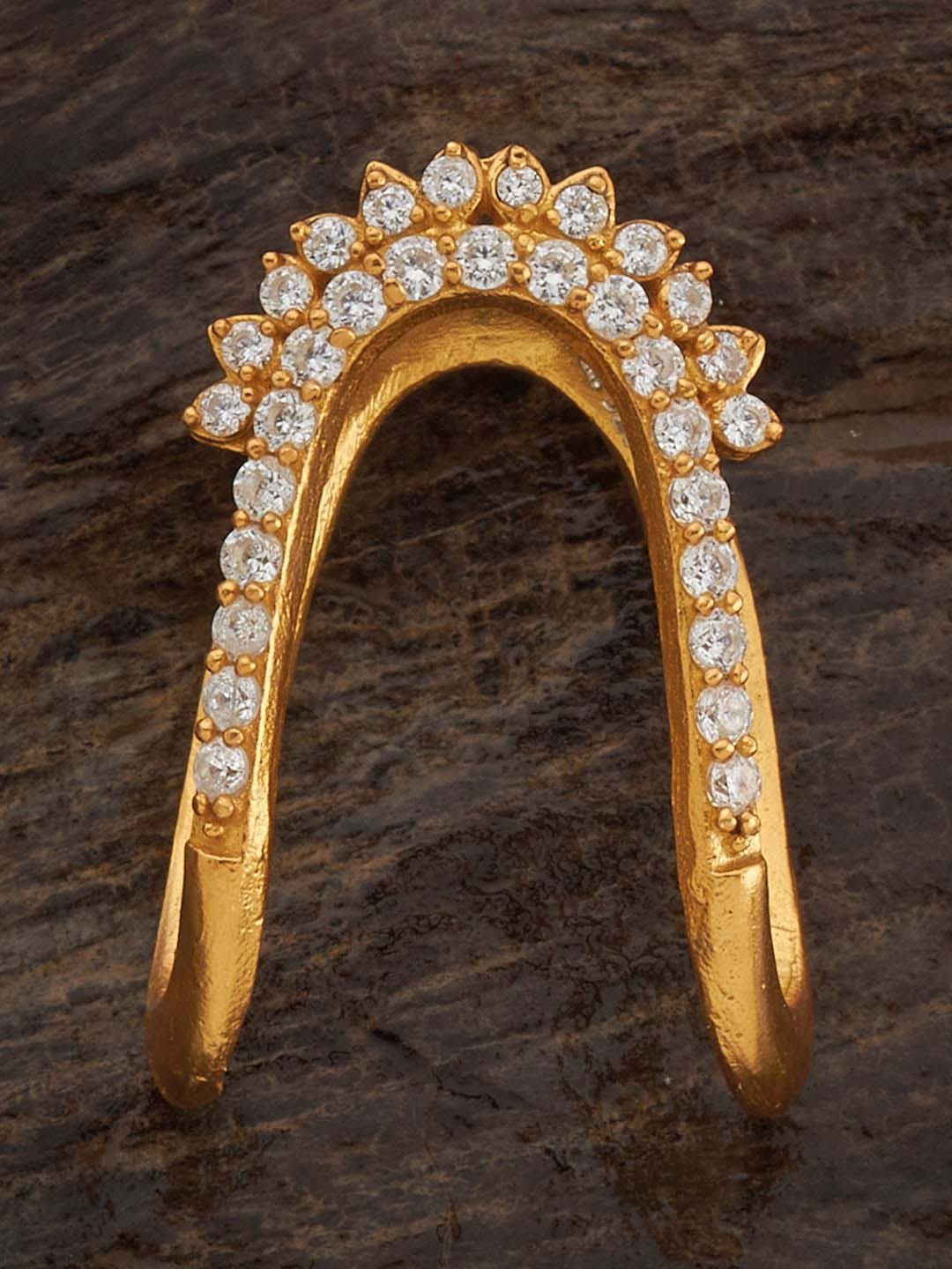 

Kushal's Fashion Jewellery 92.5 Pure Silver Gold-Plated CZ Studded Floral Finger Ring