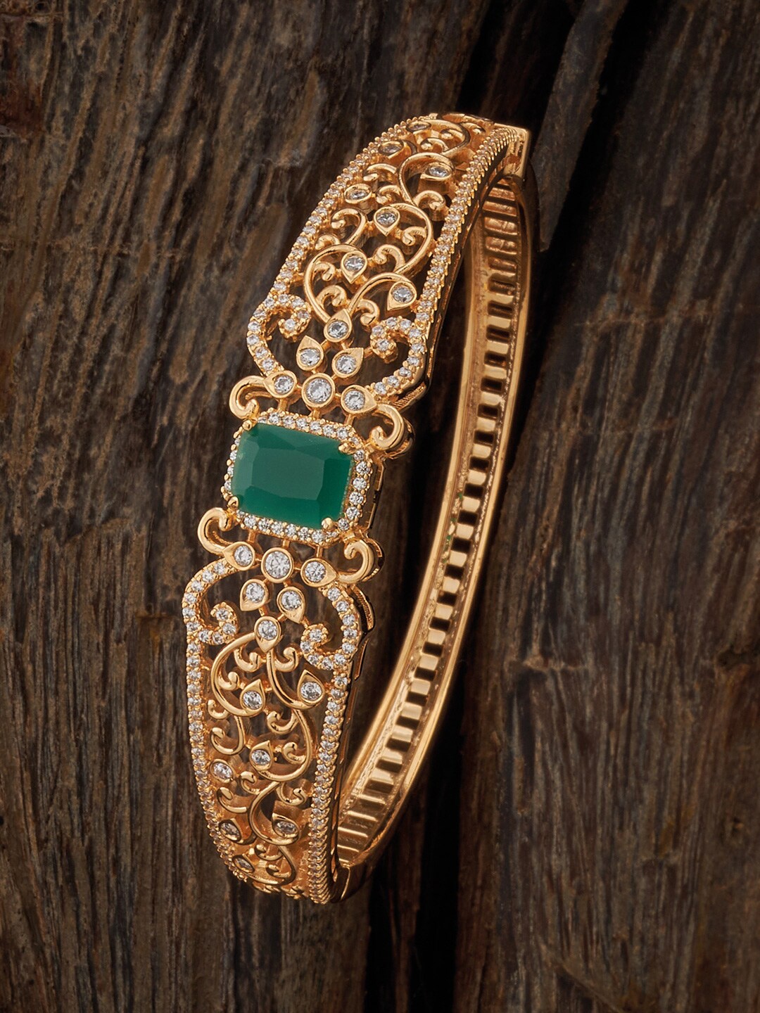 

Kushal's Fashion Jewellery Gold-Plated Zircon Kada Bracelet