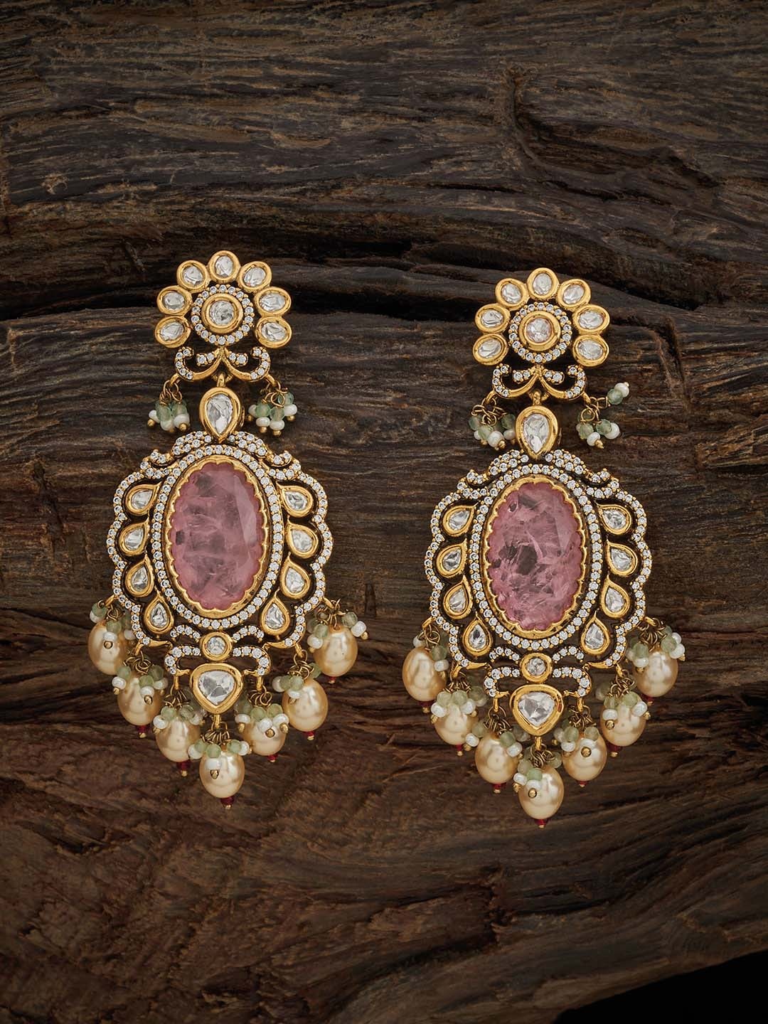 

Kushal's Fashion Jewellery Kundan Studded Classic Drop Earrings, Gold