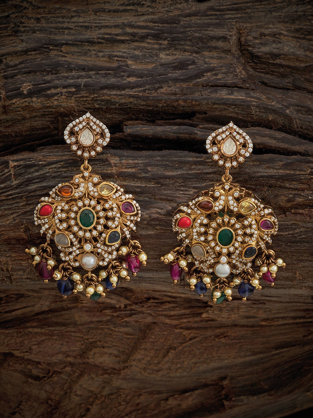 

Kushal's Fashion Jewellery 92.5 Pure Silver Cubic Zirconia Studded Classic Drop Earrings, Gold