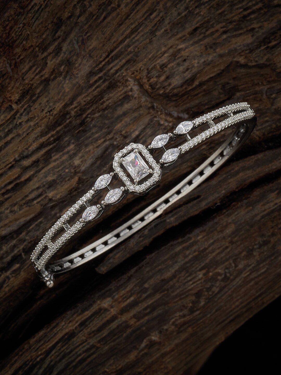 

Kushal's Fashion Jewellery Rhodium-Plated Zircon Kada Bracelet, Silver