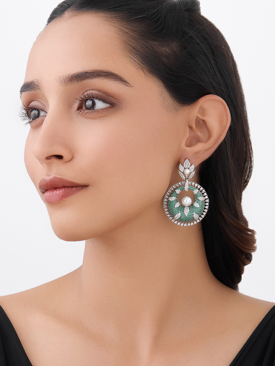 

Kushal's Fashion Jewellery Rhodium-Plated Cubic Zirconia Studded Classic Drop Earrings, Silver