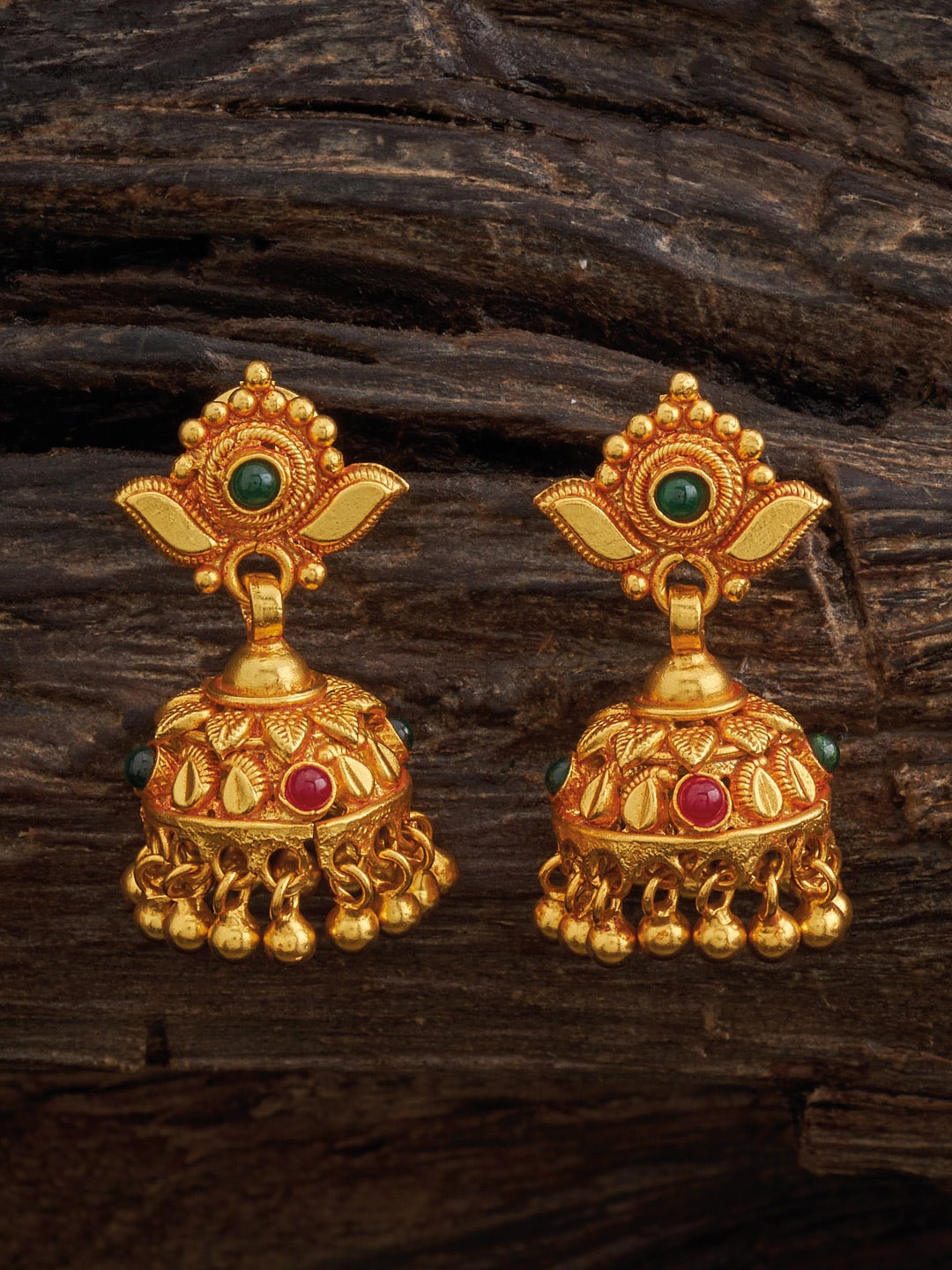 

Kushal's Fashion Jewellery 92.5 Silver Gold-Plated Stones Studded Classic Jhumkas