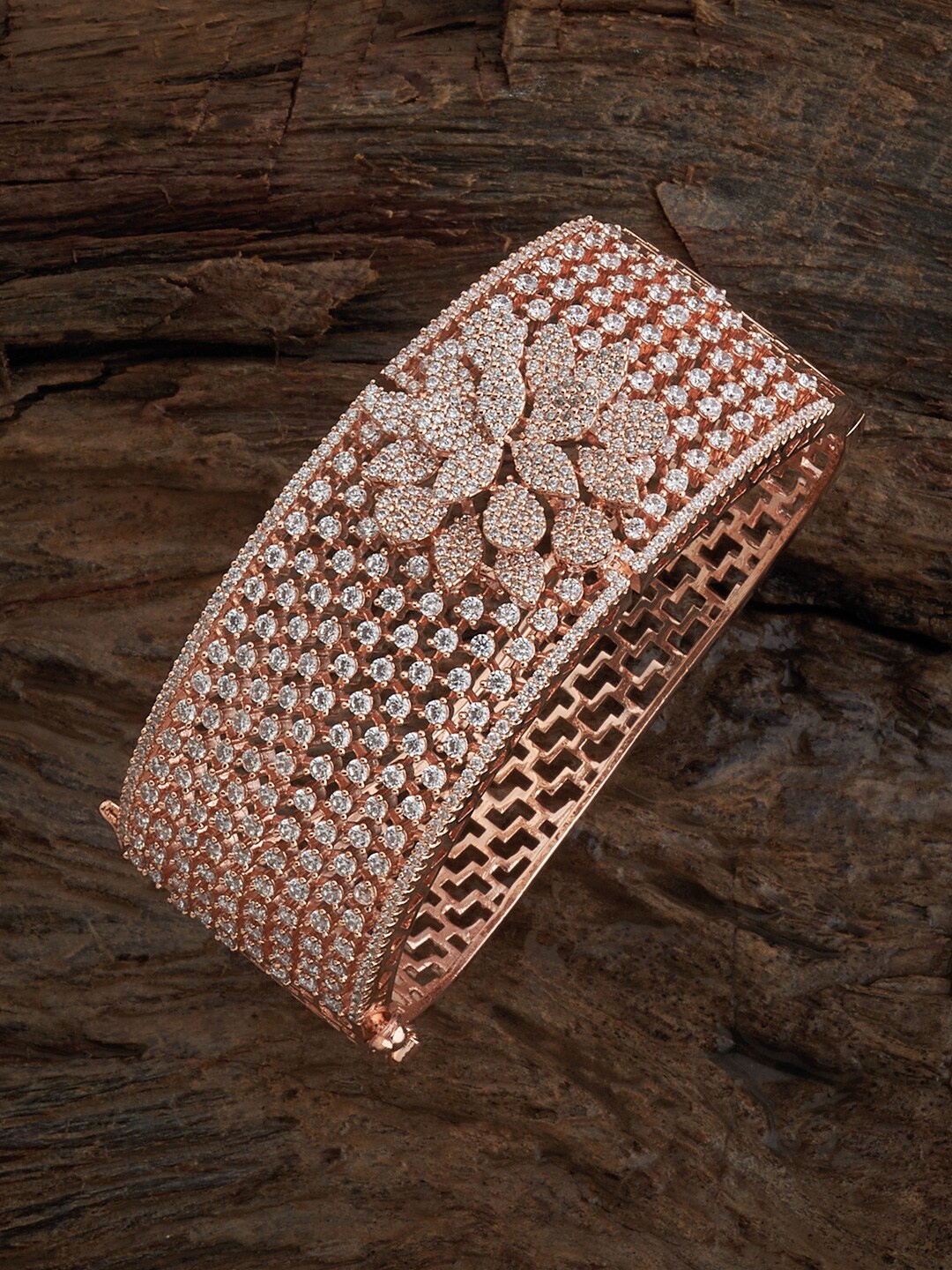 

Kushal's Fashion Jewellery Rose Gold-Plated Cubic Zirconia Kada Bracelet