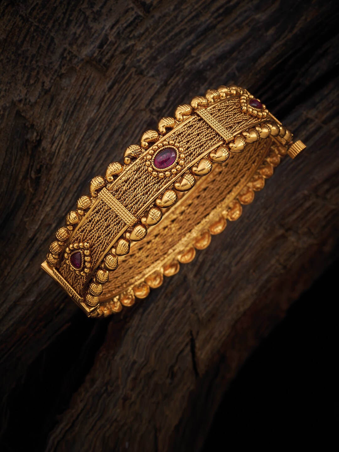 

Kushal's Fashion Jewellery Gold-Plated Stones Studded Ethnic Antique Bangles