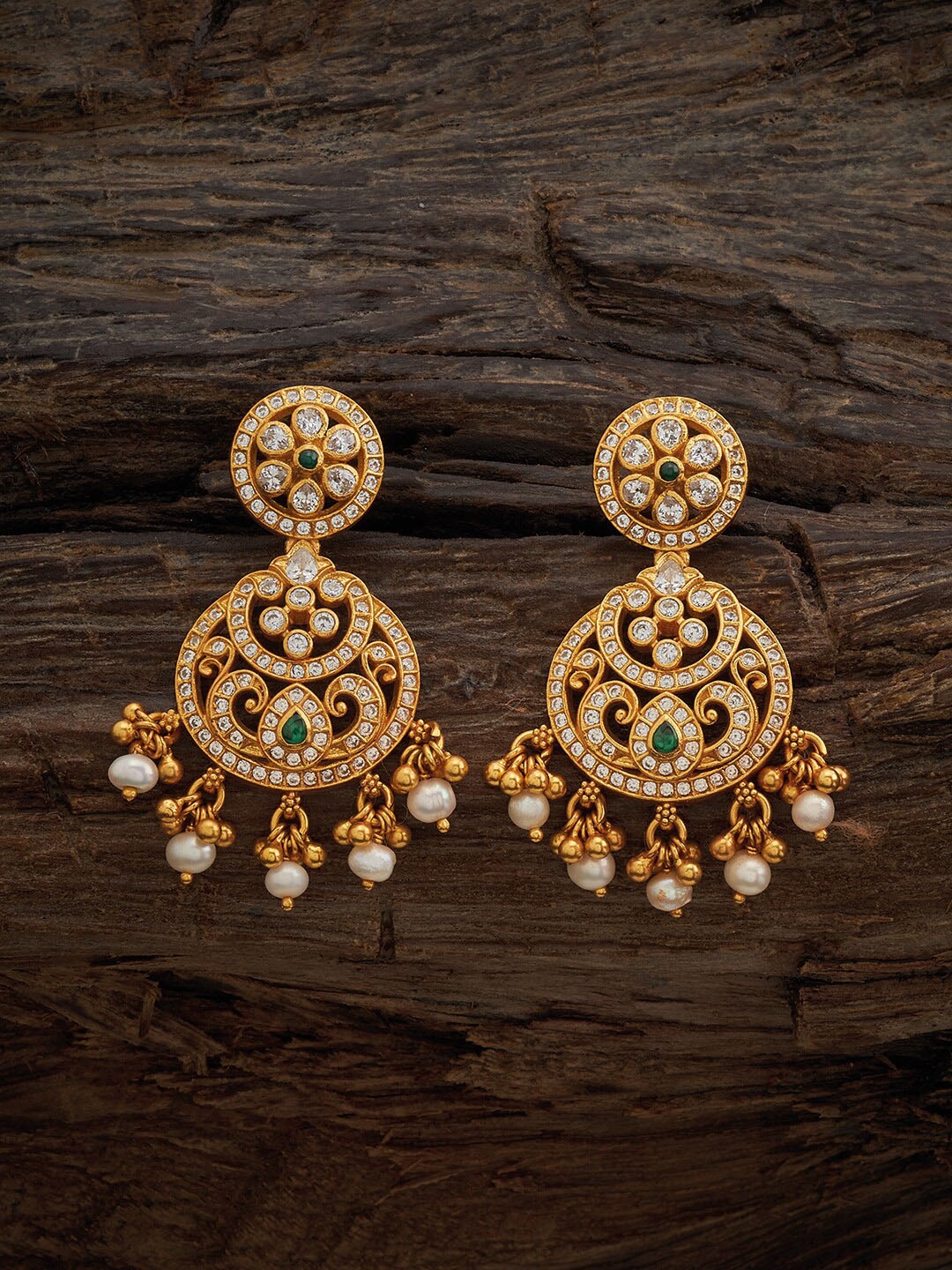 

Kushal's Fashion Jewellery Gold-Plated 92.5 Pure Silver Temple Classic Drop Earrings, Green