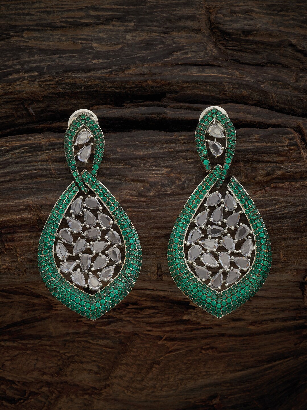 

Kushal's Fashion Jewellery Rhodium-Plated Classic Cubic Zirconia-Studded Drop Earrings, Silver