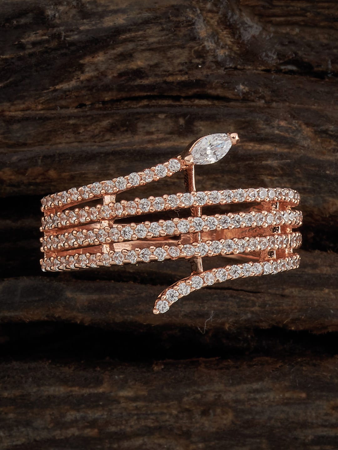 

Kushal's Fashion Jewellery Rose Gold-Plated CZ-Stone Studded Snake Finger Ring