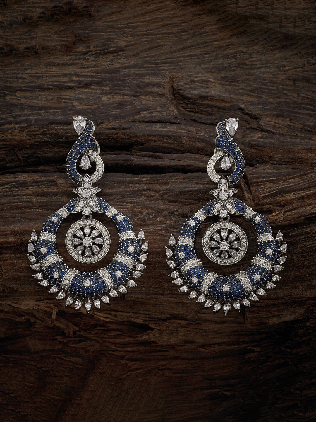 

Kushal's Fashion Jewellery Rhodium-Plated Zircon-Studded Classic Drop Earrings, Blue