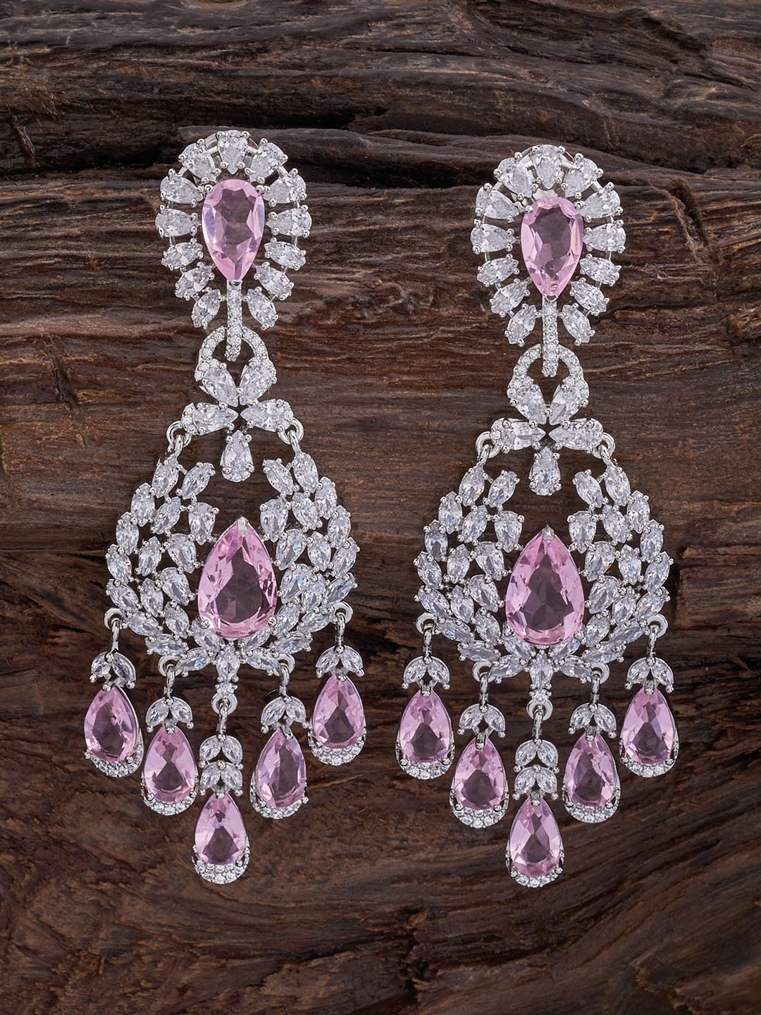 

Kushal's Fashion Jewellery Rhodium-Plated Cubic Zirconia Studded Classic Drop Earrings, Silver