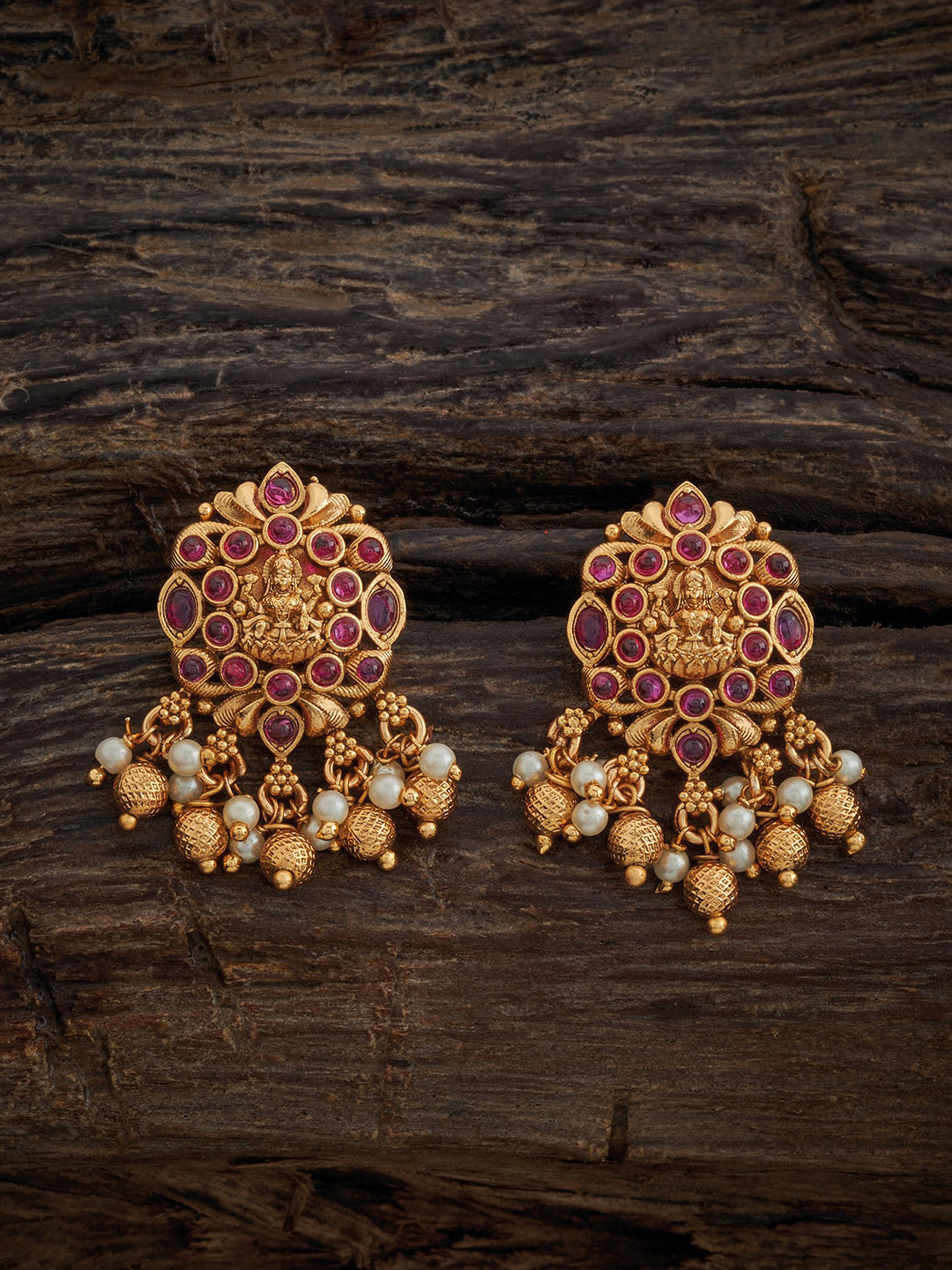 

Kushal's Fashion Jewellery Classic Stone Studded and Beaded Antique Drop Earrings, Red