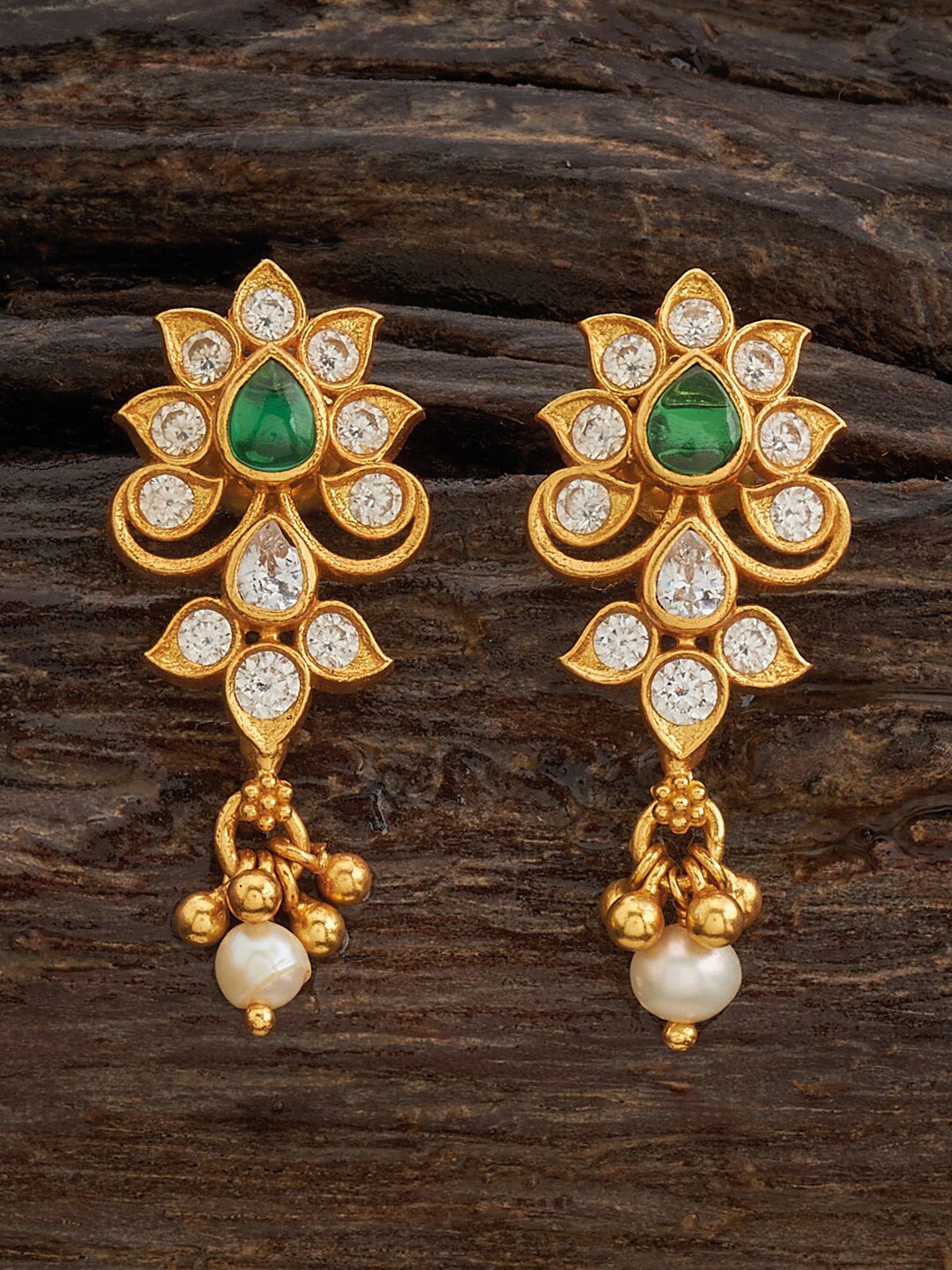 

Kushal's Fashion Jewellery 92.5 Pure Silver Gold-Plated Classic Drop Earrings, Green