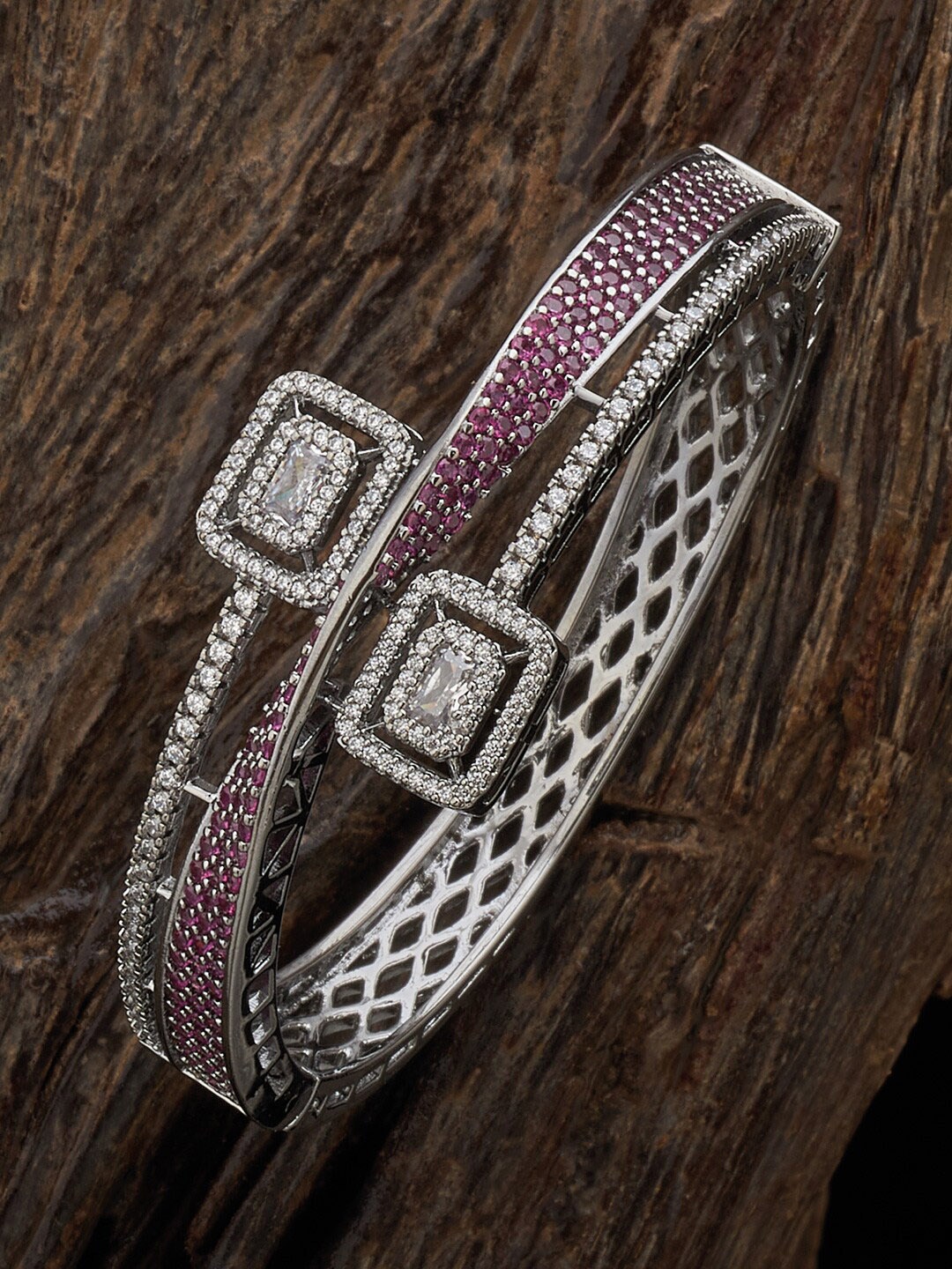 

Kushal's Fashion Jewellery Rhodium-Plated Cubic Zirconia Kada Bracelet, Silver