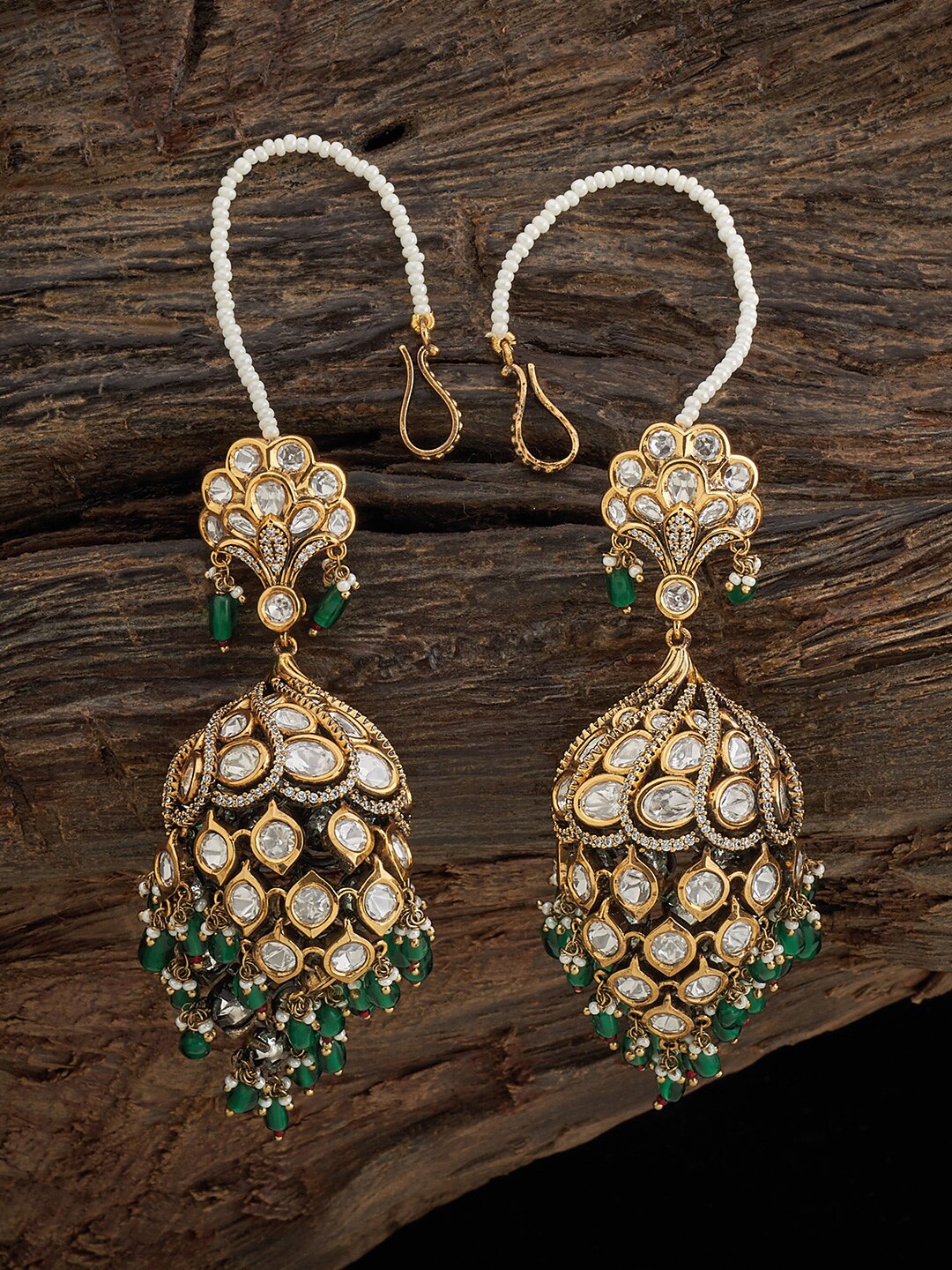 

Kushal's Fashion Jewellery Dome-Shaped Kundan-Studded Jhumkas, Gold