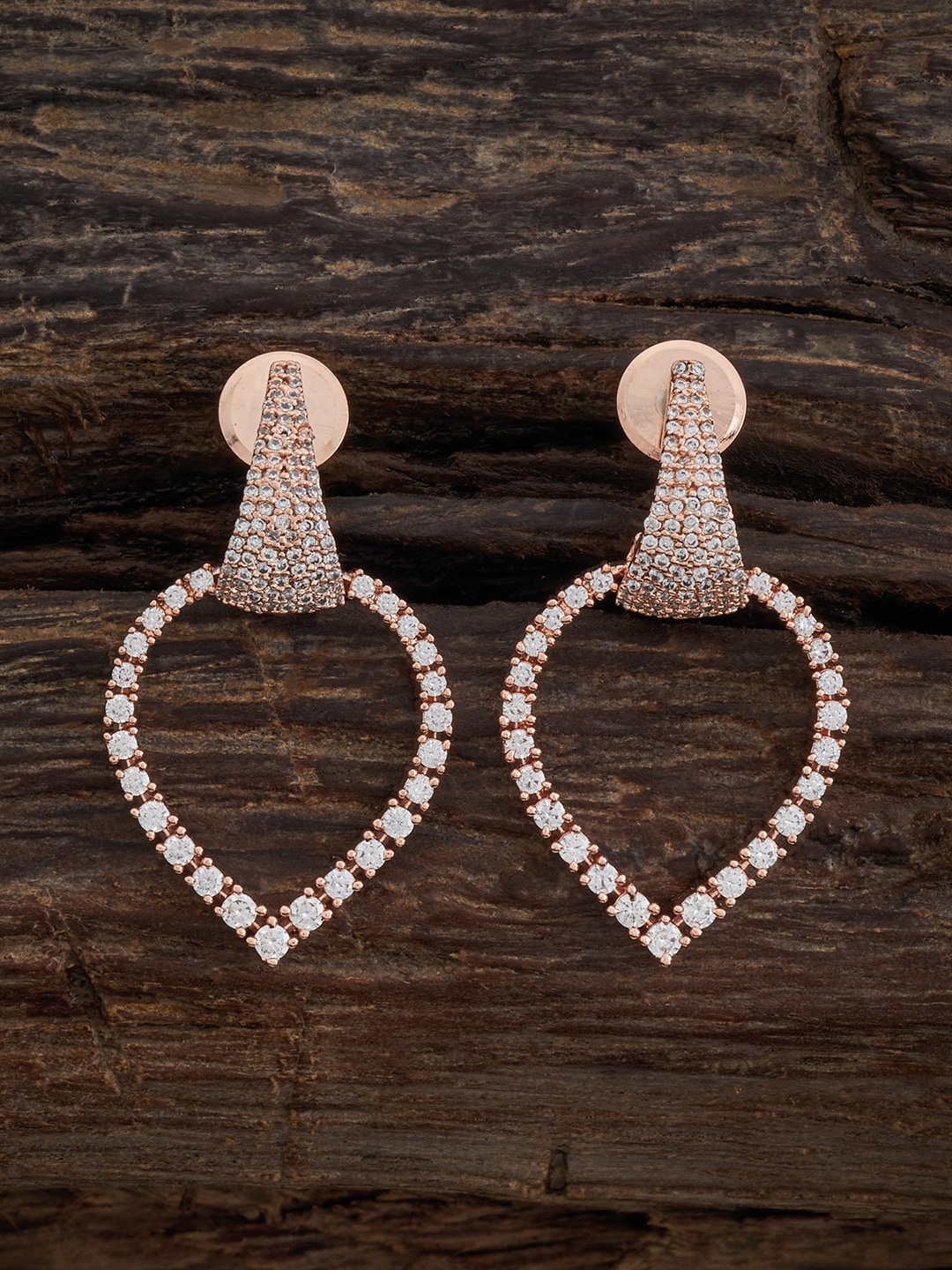 

Kushal's Fashion Jewellery Rose Gold-Plated Classic Zircon-Studded Drop Earrings