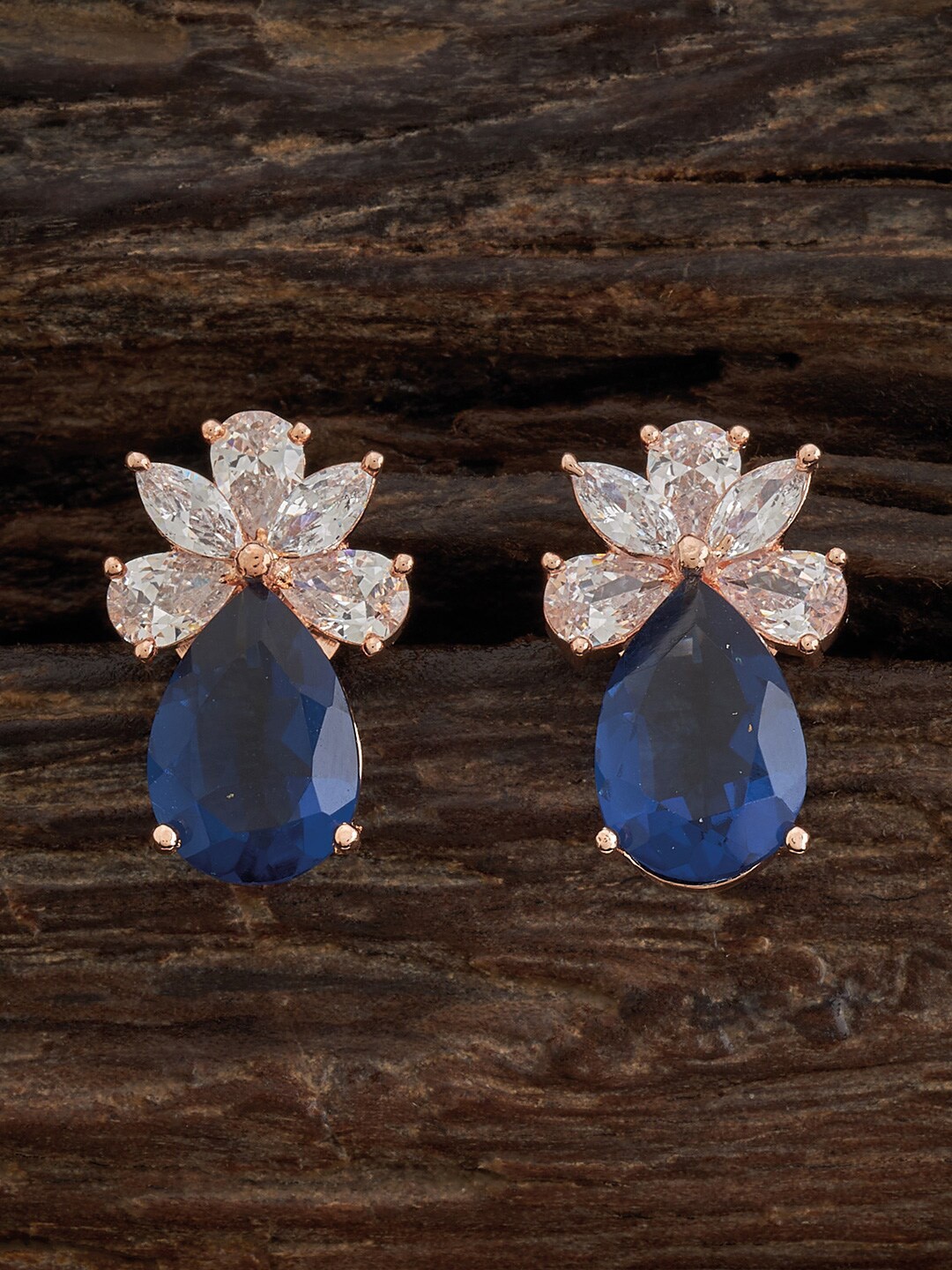 

Kushal's Fashion Jewellery Rose Gold Plated CZ & Sapphire Studded Classic Stud Earrings