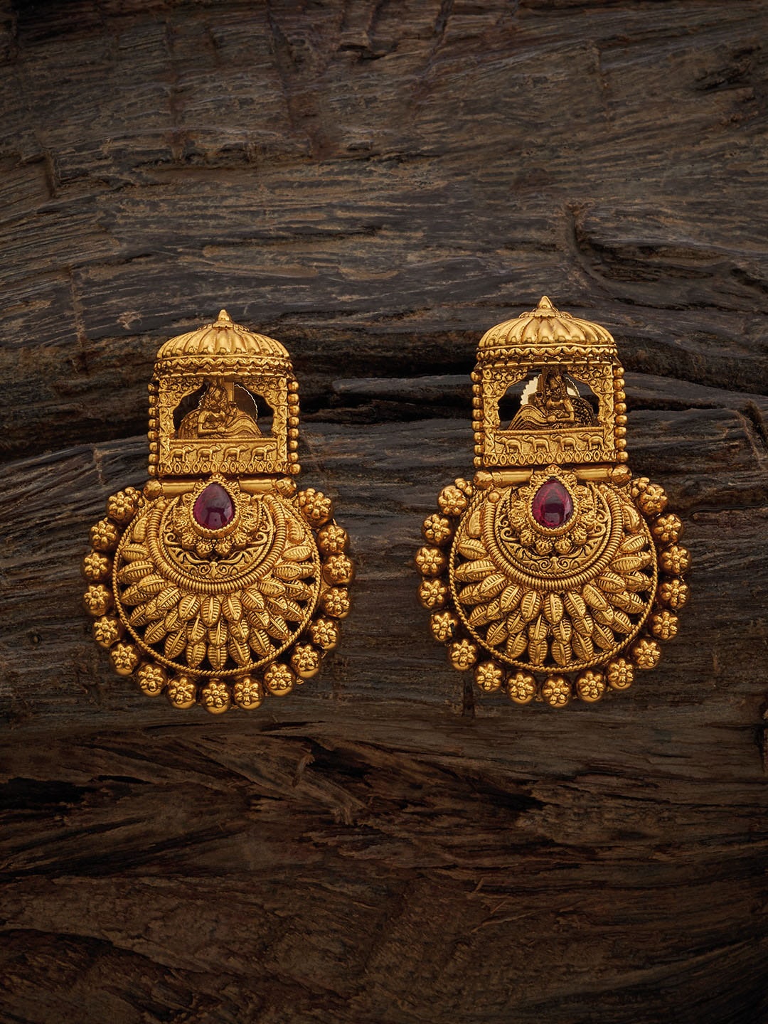 

Kushal's Fashion Jewellery Antique Gold Plated Ruby Studded Drop Earrings