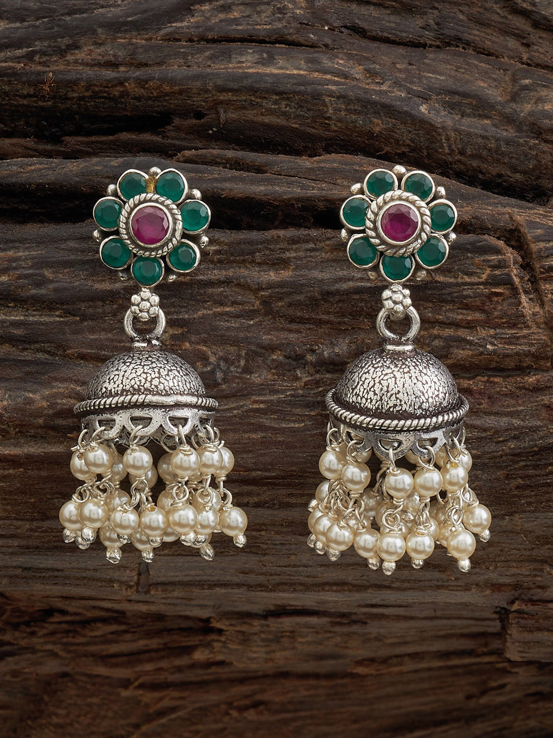 

Kushal's Fashion Jewellery Rhodium Plated 92.5 Pure Silver Classic Jhumkas