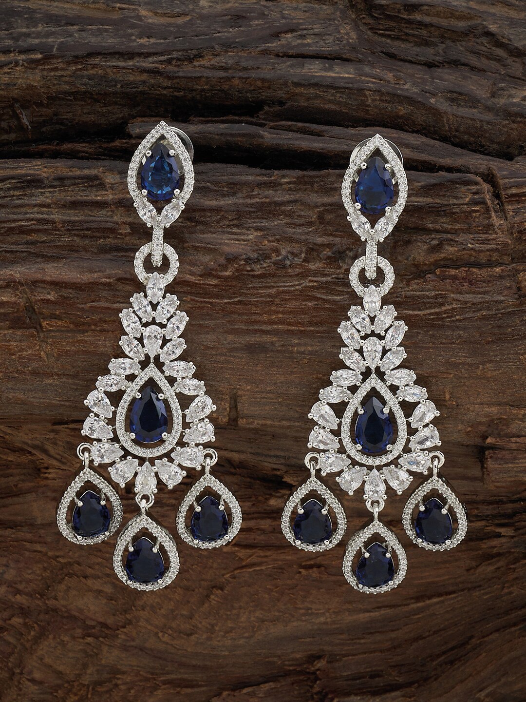 

Kushal's Fashion Jewellery Rhodium Plated Cubic Zirconia Studded Drop Earrings, Silver