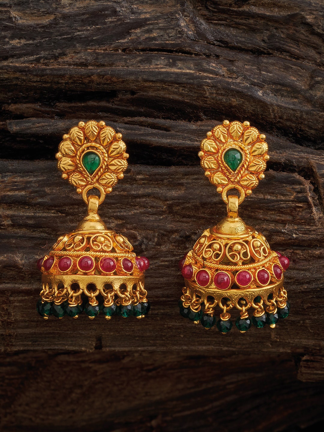 

Kushal's Fashion Jewellery Gold Plated Stone Studded Silver Classic Jhumkas