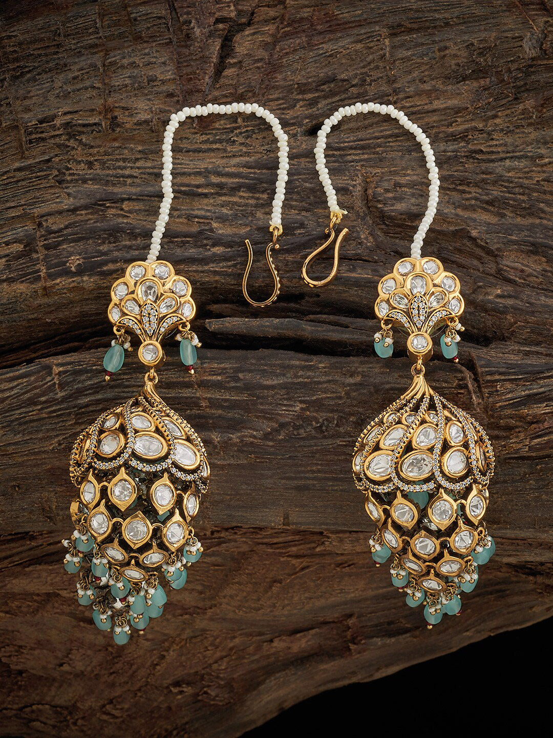 

Kushal's Fashion Jewellery Kundan Studded Classic Jhumkas, Gold