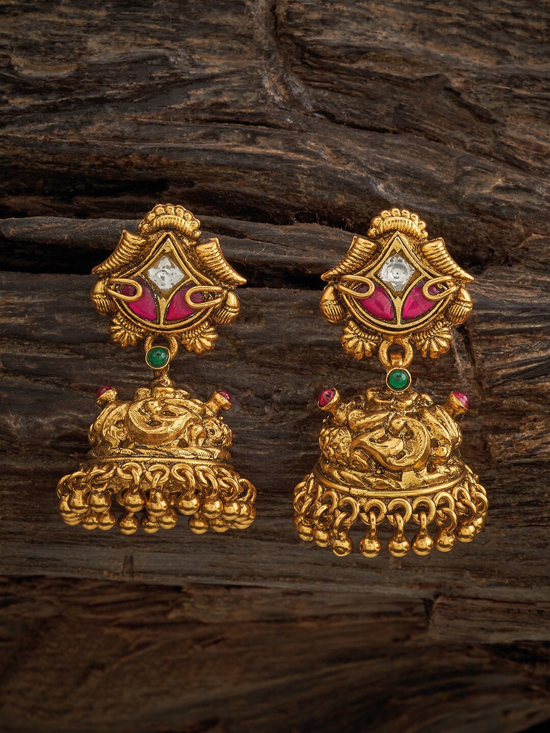

Kushal's Fashion Jewellery Gold Plated 92.5 Pure Silver Stone Studded Classic Jhumkas