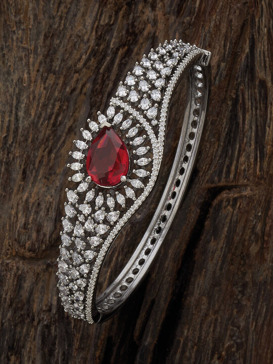 

Kushal's Fashion Jewellery Rhodium-Plated Cubic Zirconia Bangle Style Bracelet, Silver